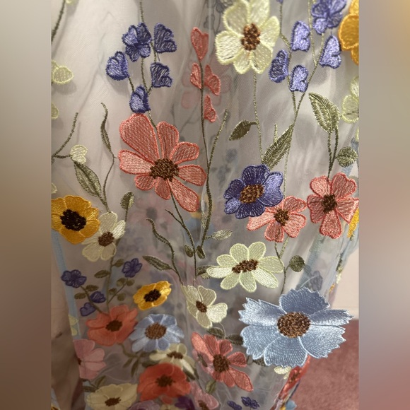 New medium floral flower embroidered long wrap skirt boho festival sheer - Picture 3 of 4